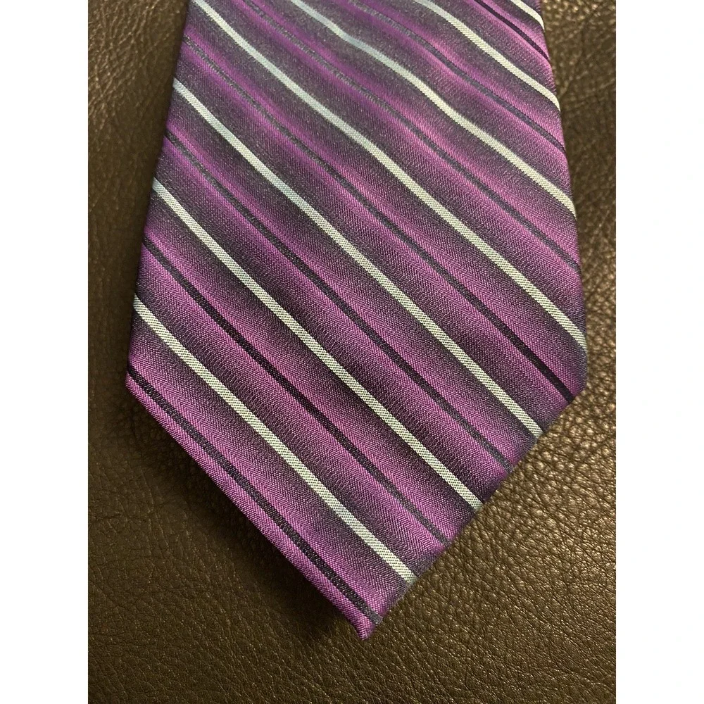Stafford Men's Necktie Silk Black/Purple/Mint Classic Stripes Work /Special Even
